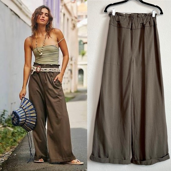 Free People free-est Palma Pants Pewter Green 100% Cotton Size XS - Picture 1 of 6